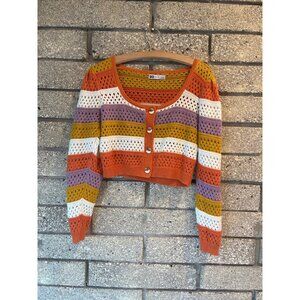 Striped Knit Button-Up Cardigan By SO With Scoop Neck & Long Sleeves In Multicol